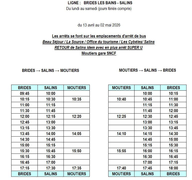 HORAIRE NAVETTES